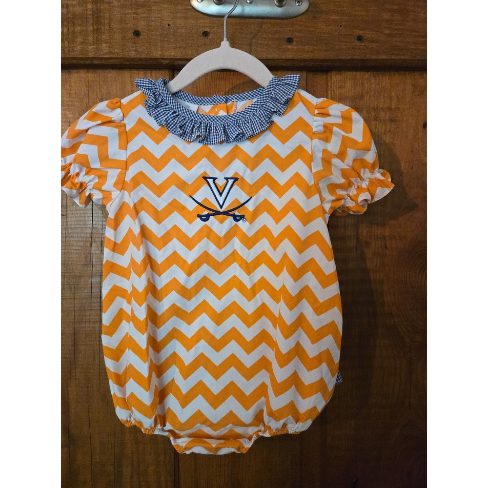 VIVE LA FETE - Virginia Cavaliers UVA Chevron Bubble Romper Orange Blue 18M